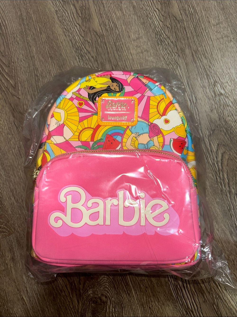 Barbie Pink Retro Rainbow Graphic Mini Backpack - Picture 1 of 3